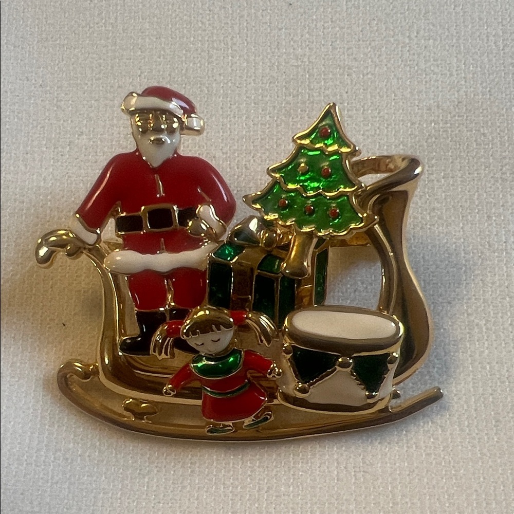 Vintage Festive Santa Sleigh Brooch 5 Pins in One
